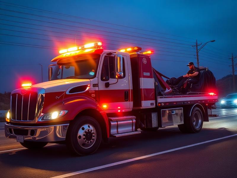 Emergency towing situation on highway with professional tow truck assistance